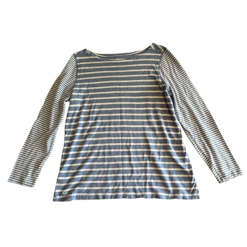 Vineyard Vines Womens Blue White Striped Boat Neck Long Sleeve Tee Top Size L